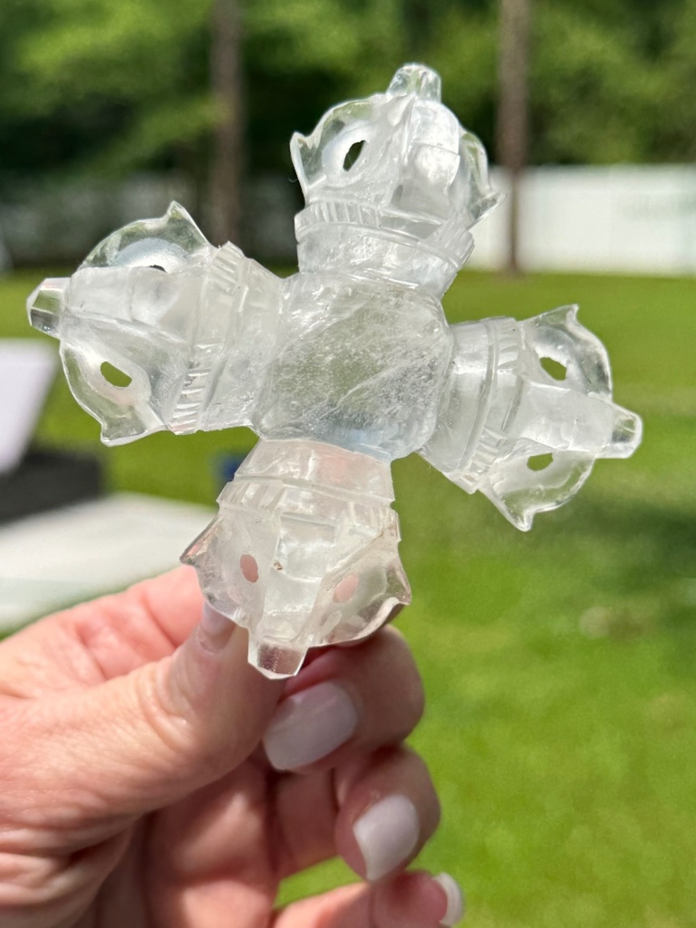 Hand Carved Crystal Quartz Double Dorje - Picture 3 of 4